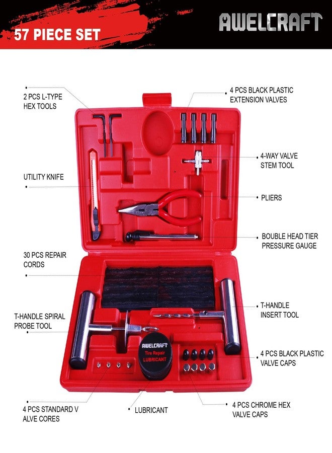 AWELCRAFT HJZWTS AWELCRAFT Heavy Duty Tire Repair Tools Kit - 57 PCS Set Truck Tool Box for Motorcycle, ATV, Jeep, Truck, Tractor Flat Tire Plug Kit - Image 2
