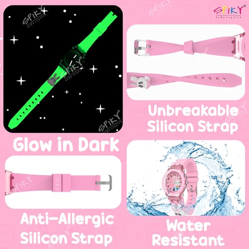 SPIKY Analog 3D Rabbit Cartoon Watch For Kids (Pink) | 7 Multicolor LED Luminous Lights with Radium Unbreakable Silicone Strap | Children’s Unisex Best Birthday Gift | Analogue Wrist Watches For Girls & Boys | Age 3-10 Yrs - Image 5