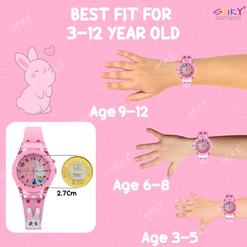 SPIKY Analog 3D Rabbit Cartoon Watch For Kids (Pink) | 7 Multicolor LED Luminous Lights with Radium Unbreakable Silicone Strap | Children’s Unisex Best Birthday Gift | Analogue Wrist Watches For Girls & Boys | Age 3-10 Yrs - Image 2