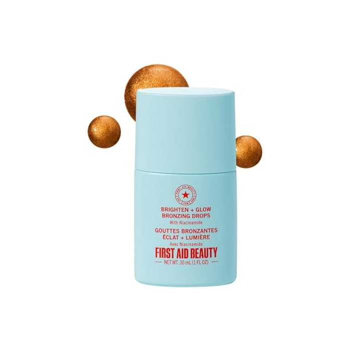 First Aid Beauty Bronze + Glow Drops, 5% Niacinamide Glow Serum, Visibly Blur Pores & Even Skin Tone, Hydrates to Strengthen Moisture Barrier, Non-Comedogenic, 1 oz