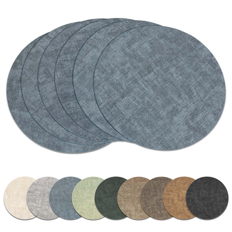 NCUE 13" Round Placemats Set of 6, Reversible Faux Leather Heat Resistant Table Mats, Waterproof Oilproof Wipeable Table Protective Placemats for Vinyl, Washable for Indoor & Outdoor Use (6, Light Blue) - Image 1