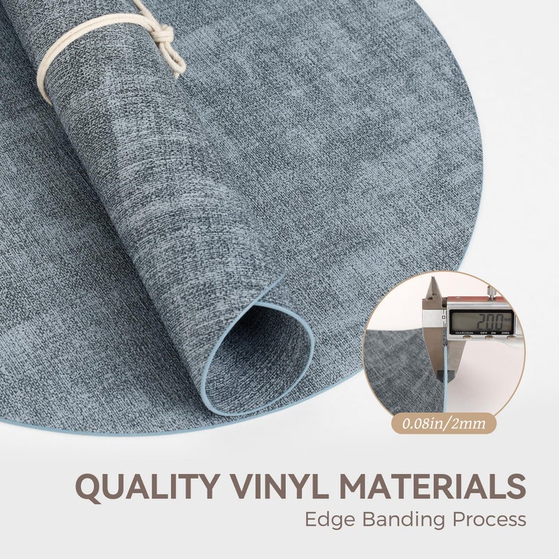 NCUE 13" Round Placemats Set of 6, Reversible Faux Leather Heat Resistant Table Mats, Waterproof Oilproof Wipeable Table Protective Placemats for Vinyl, Washable for Indoor & Outdoor Use (6, Light Blue) - Image 5