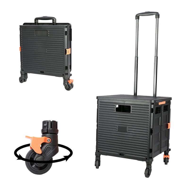 FELICON SELORSS Foldable Utility Cart Folding Portable Rolling Crate Handcart with Heavy Duty Telescoping Handle Collapsible 4 Rotate Wheels for Travel Shopping Move Luggage Office UseBlackBlack