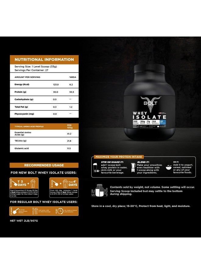 BOLT مسحوق بروتين مصل اللبن 100% | مع سوبر فود فيكوسيانين | 2Lb/907Gm (27 حصة) | بدون نكهة - Image 4