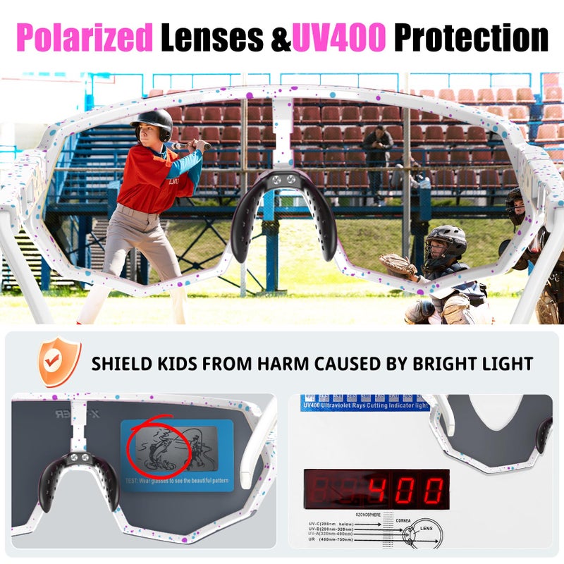 Xtiger X-TIGER Polarized Youth Baseball Sunglasses UV400 Kids Sunglasses Boys Girls 8-12 Youth for Softball Cycling Sports Glasses - Image 3
