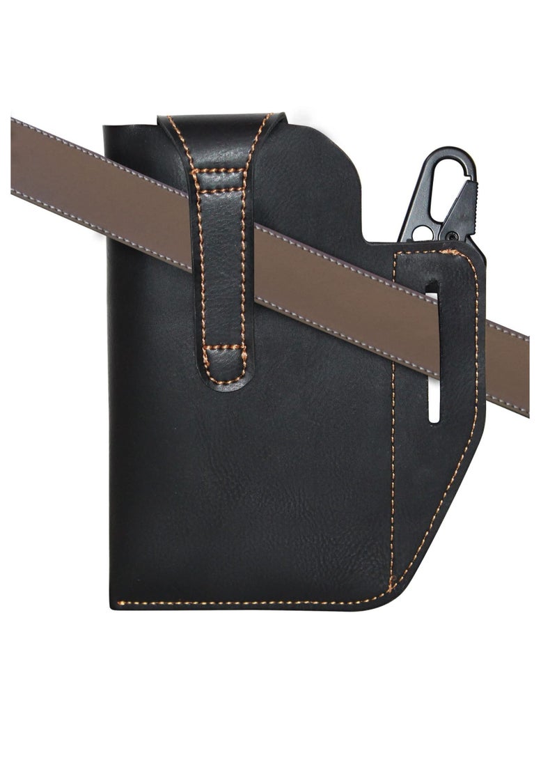 Captaintech PU Cell Phone Holster with Belt Loop, Leatherette Phone Belt Pouch, Phone Holster for Men Belt, Phone Pouch Bag for Samsung Galaxy for iPhone 13 / for 13 PRO / for 12 with Slim Case (Black) - Image 5