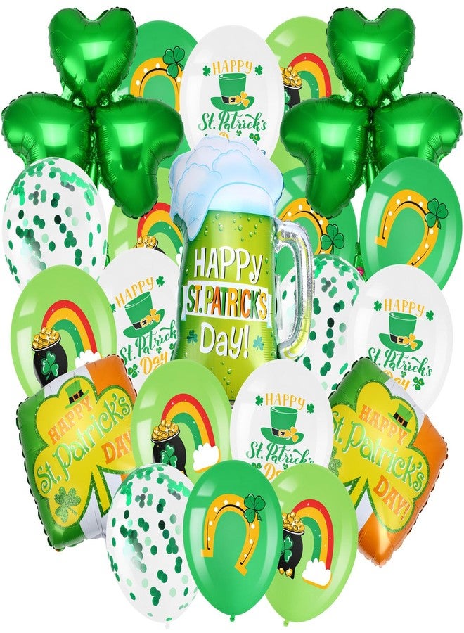 RoundFunny 54 Pcs St. Patrick's Day Balloons: Green Shamrock Beer Mug Foil & Latex Balloons for Irish Party Supplies - Image 1