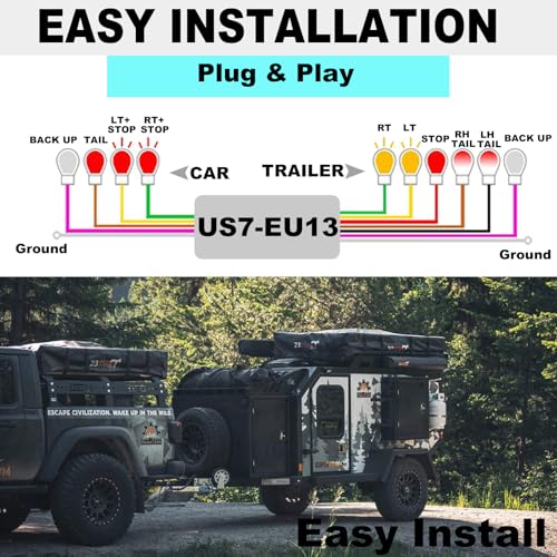 CXTM US to EU Trailer Light Converter,US Vehicle with 7-Way Blade Connector to European Trailer with 13-Way Round Plug US 7 Way to EU 13 Way Trailer Light Adapter - Image 5