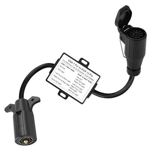 CXTM US to EU Trailer Light Converter,US Vehicle with 7-Way Blade Connector to European Trailer with 13-Way Round Plug US 7 Way to EU 13 Way Trailer Light Adapter - Image 1
