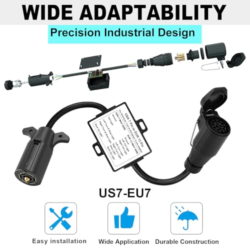 CXTM US to EU Trailer Light Converter,US Vehicle with 7-Way Blade Connector to European Trailer with 13-Way Round Plug US 7 Way to EU 13 Way Trailer Light Adapter - Image 4