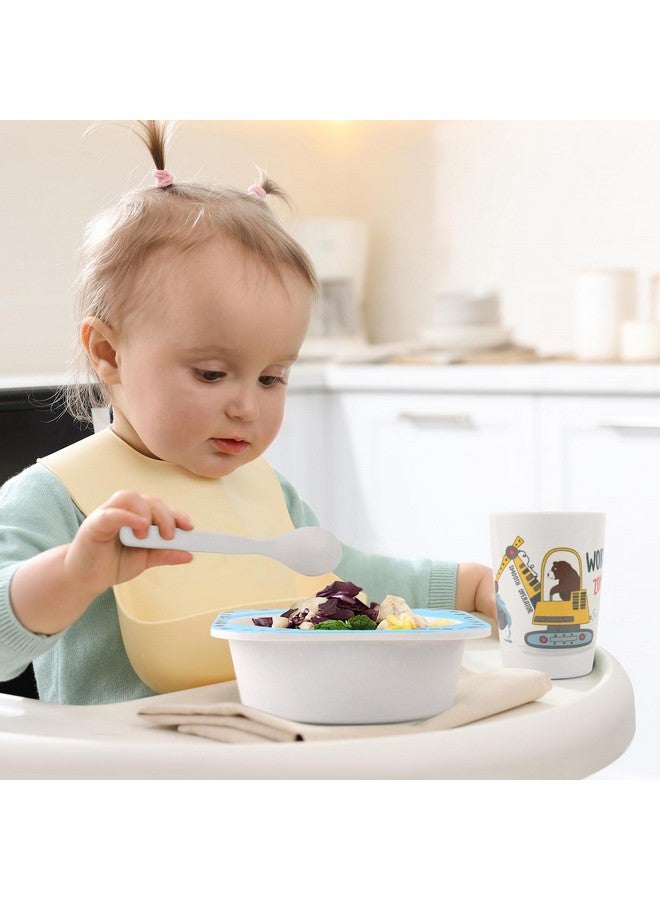 Qshare 5Pcs Kids Tableware Set,Baby Bamboo Plates and Bowls,Cartoon Toddler Dinnerware Set,Bamboo Plate Forks and Spoons for Kids(Blue) - Image 3
