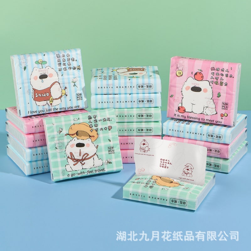 30 Pack Portable Printed Paper Towels Raw Wood Pulp Wet Water Drawable Paper Students Children Flexible Cartoon Artistic Facial Tissue - Image 1