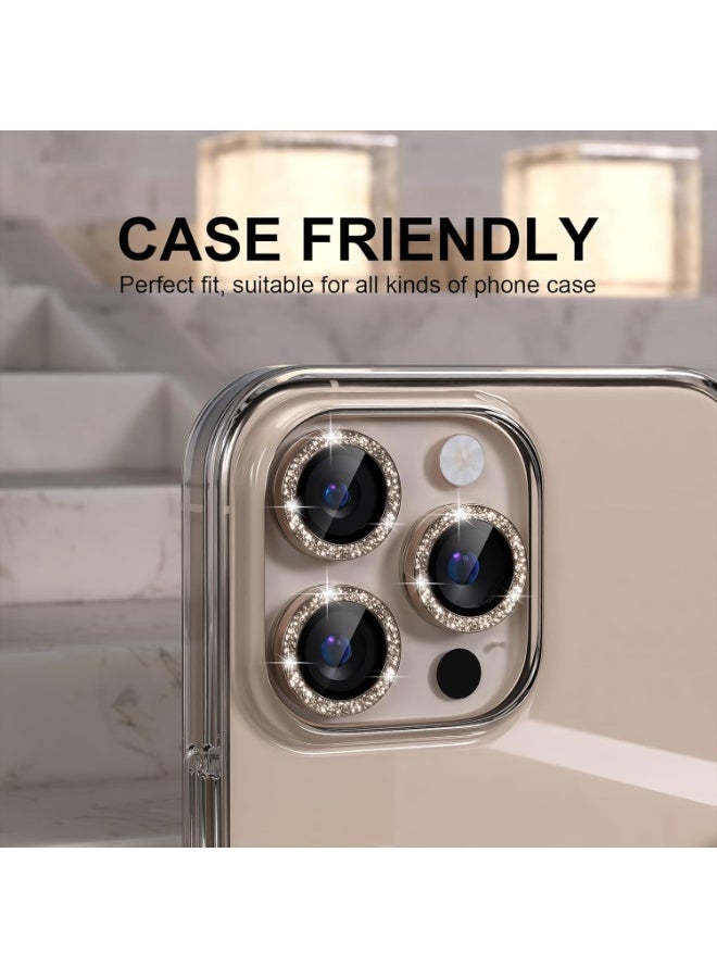 Compatible for iPhone 16 Pro/iPhone 16 Pro Max Camera Lens Protector Bling, 9H Tempered Glass Camera Cover Screen Protector Metal Ring Decoration Accessories(Glitter-Titanium Desert) - Image 5