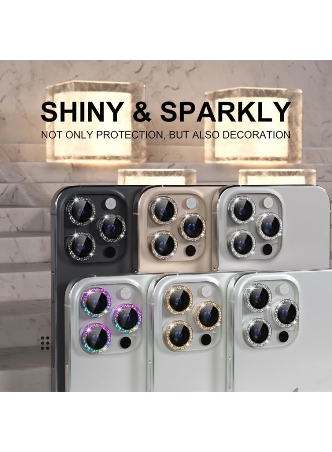 Compatible for iPhone 16 Pro/iPhone 16 Pro Max Camera Lens Protector Bling, 9H Tempered Glass Camera Cover Screen Protector Metal Ring Decoration Accessories(Glitter-Titanium Desert) - Image 2