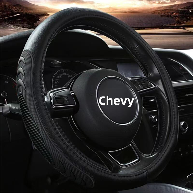 Yangday Leather Steering Wheel Cover for Chevy Silverado 1500 2500 3500, 14.5-15 inches Car Steering Wheel Cover with Anti-Slip Massage Particle (Black) - Image 1