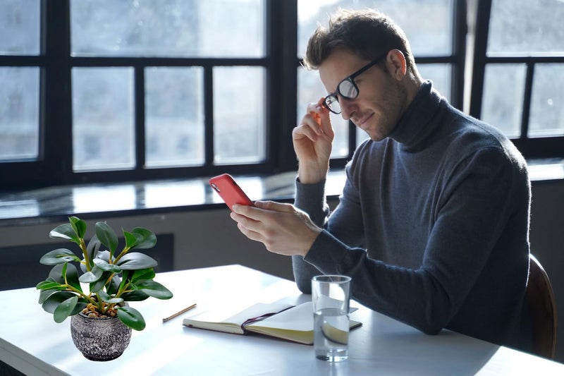 AlphaAcc Artificial Plants Potted Real Looking Small Faux Plant with Rustic Black Cement Planter for Kitchen Office Desk Bookshelf Decor (Ficus Plant) - Image 4