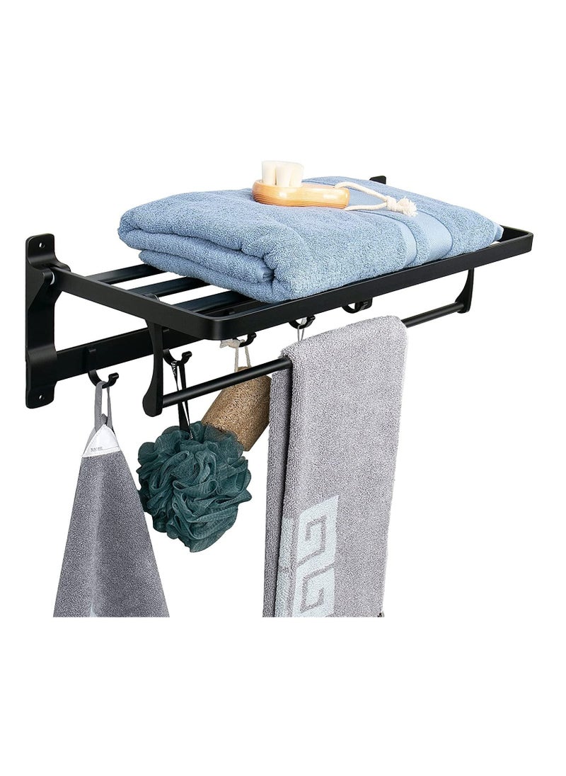 GGEROU - Foldable Towel Racks with 5 Sliding Towel Hooks, 24 Inch Wall Mounted Bathroom Towel Bar,Rustproof Aluminium Towel Shelf - Image 1