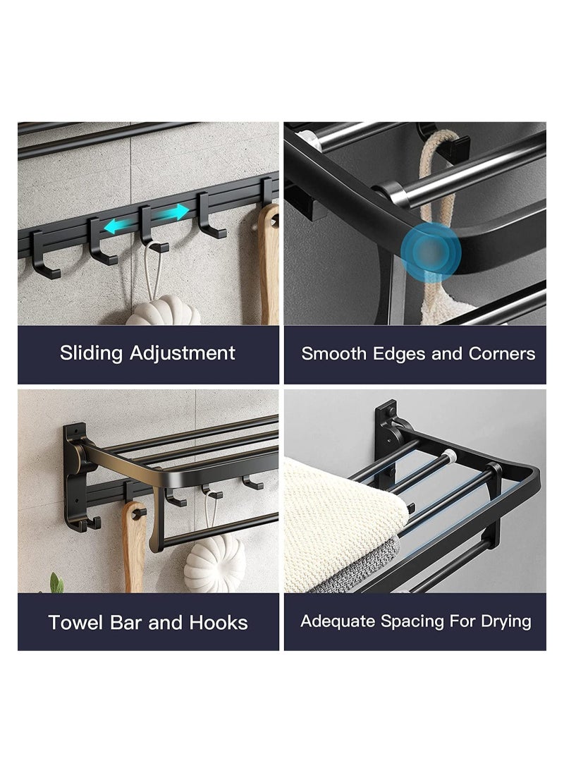 GGEROU - Foldable Towel Racks with 5 Sliding Towel Hooks, 24 Inch Wall Mounted Bathroom Towel Bar,Rustproof Aluminium Towel Shelf - Image 1