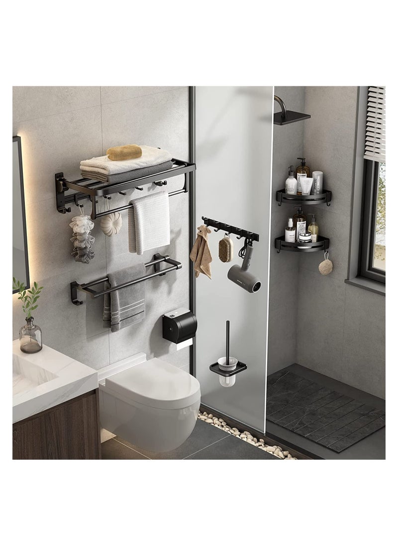 GGEROU - Foldable Towel Racks with 5 Sliding Towel Hooks, 24 Inch Wall Mounted Bathroom Towel Bar,Rustproof Aluminium Towel Shelf - Image 1