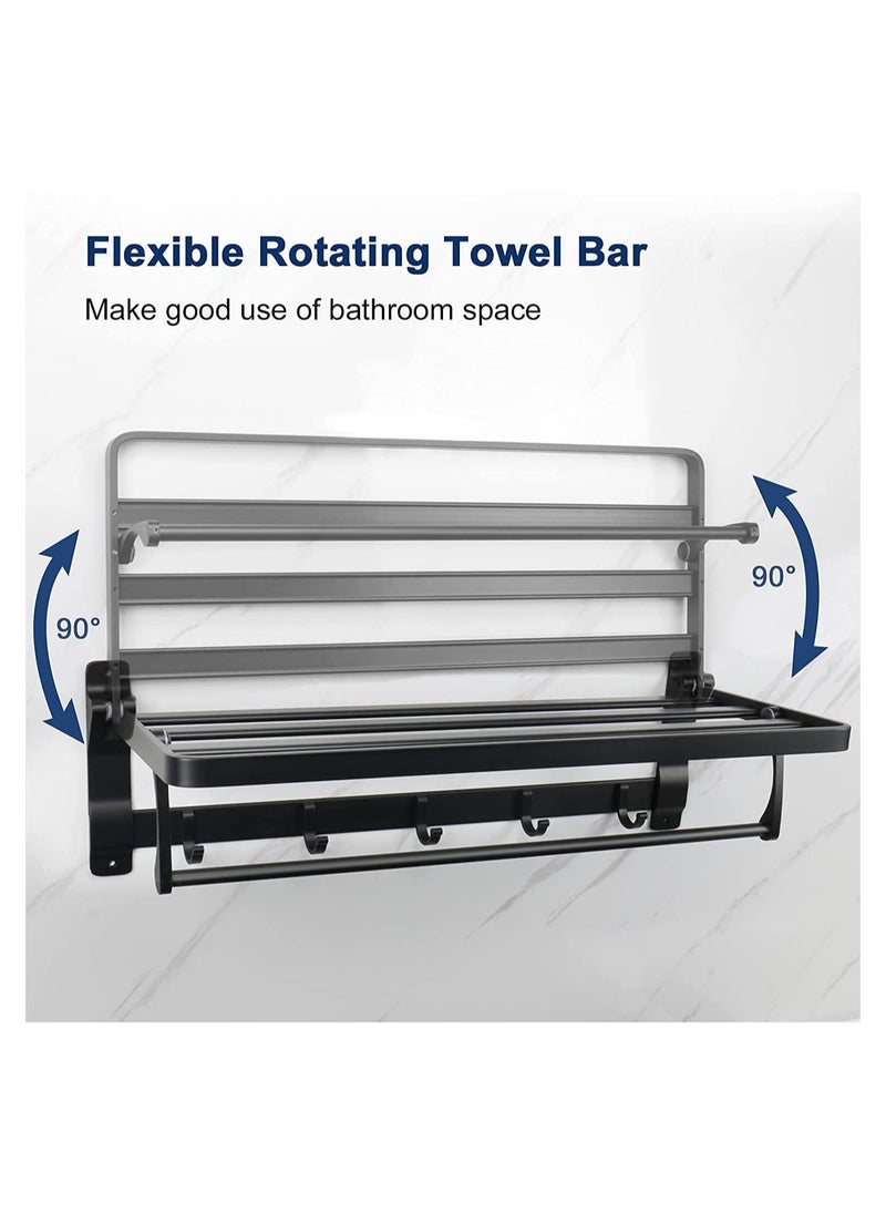 GGEROU - Foldable Towel Racks with 5 Sliding Towel Hooks, 24 Inch Wall Mounted Bathroom Towel Bar,Rustproof Aluminium Towel Shelf - Image 1