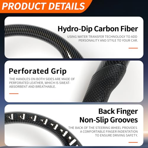 JIANGGAI D-shaped Steering Wheel, Hydro-Dip Carbon Fiber Steering Wheel Fit For Infiniti G37 G37X 2007-2013 - Image 3