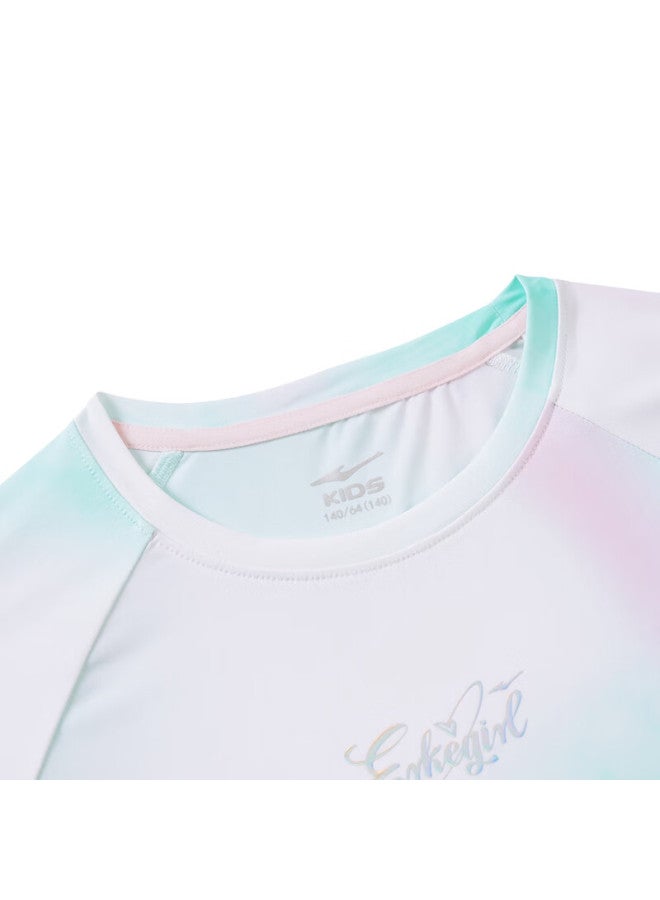 Erke Children'S Clothing, Girls' Summer Short-Sleeve Casual Sports Round Neck T-Shirt, Pink, Size 160 - Image 2
