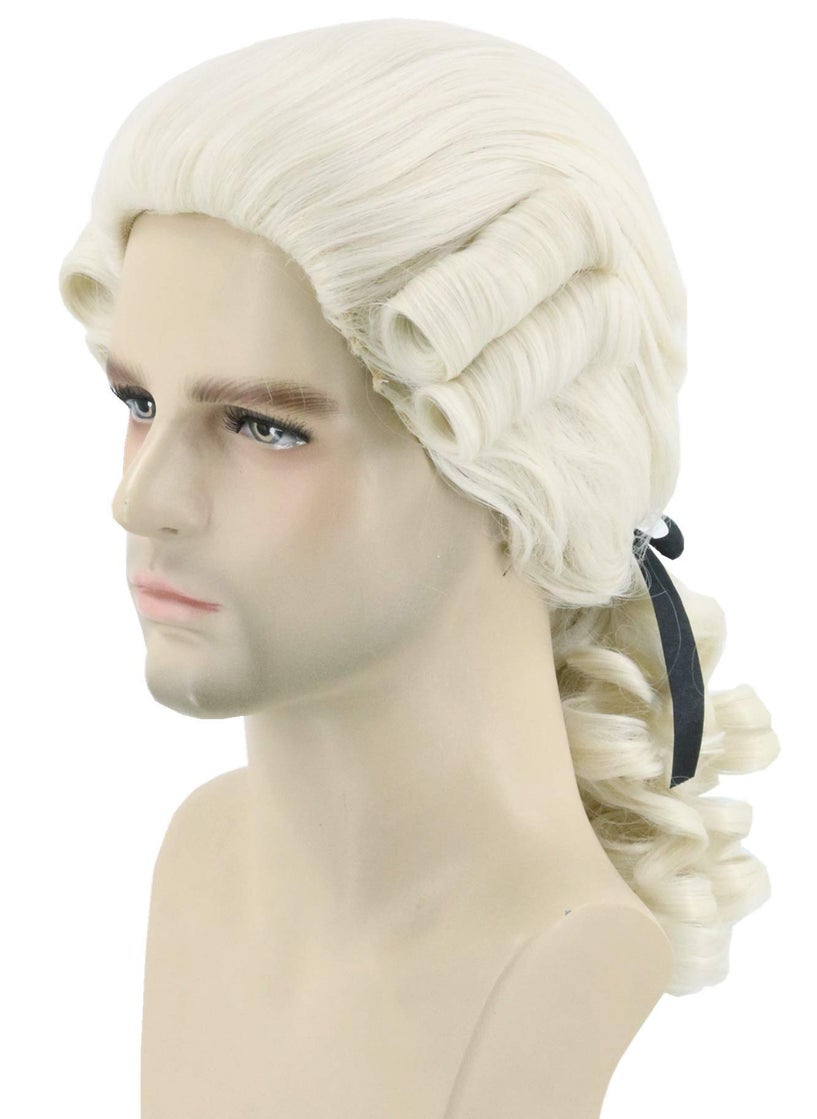 Topcosplay Topcosplay Mens Funny Wigs Colonial Historical Judge Costume Wig Beige Halloween Cosplay Party Wigs 