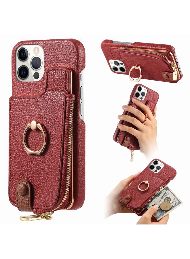 Zaboon Case For iPhone 12 Pro Litchi Leather Oil Edge Ring Zipper Wallet Back Phone Case - Image 1