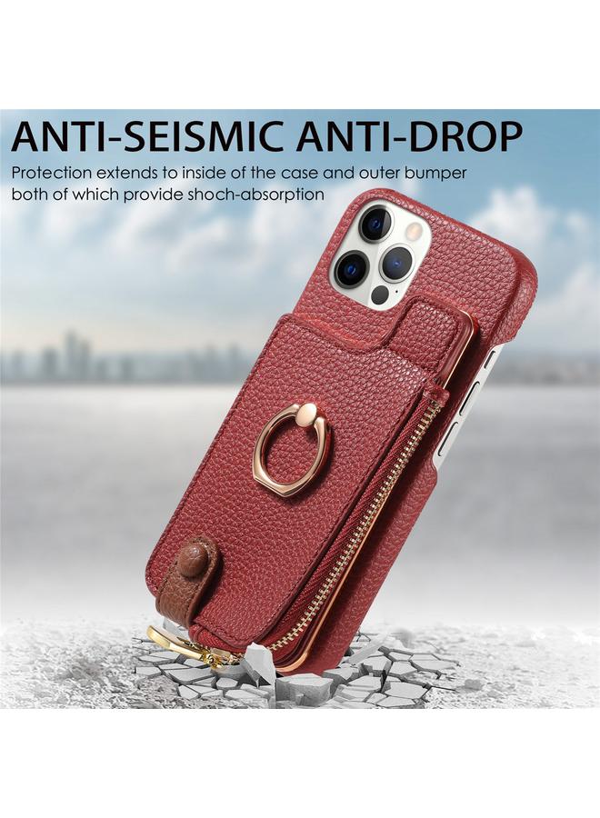 Zaboon Case For iPhone 12 Pro Litchi Leather Oil Edge Ring Zipper Wallet Back Phone Case - Image 2