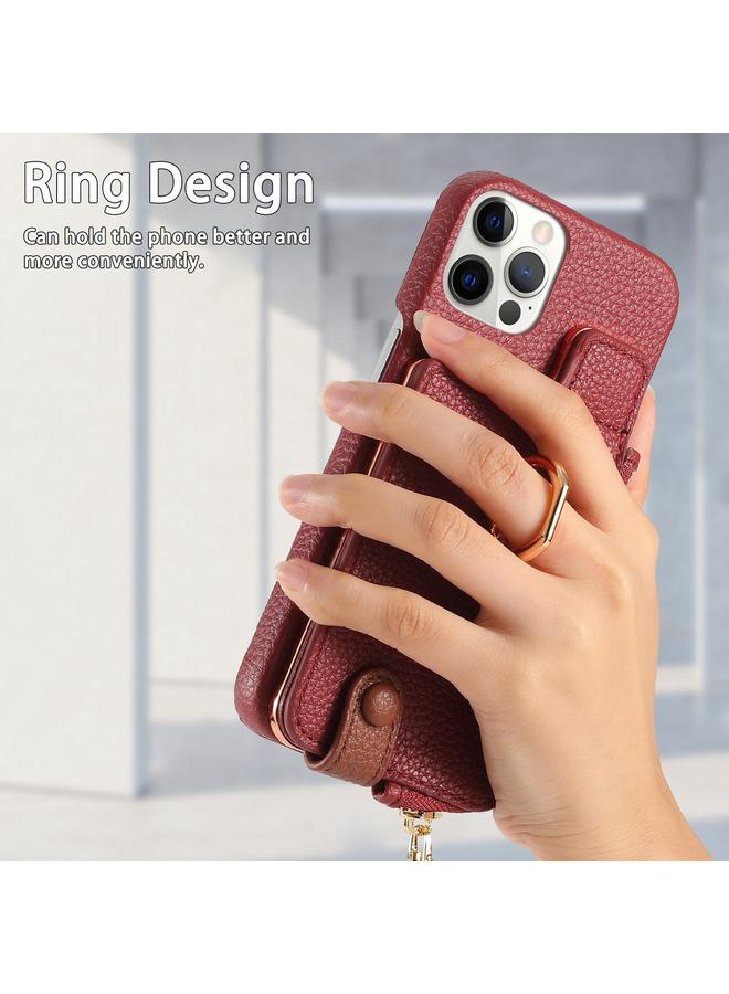 Zaboon Case For iPhone 12 Pro Litchi Leather Oil Edge Ring Zipper Wallet Back Phone Case - Image 3