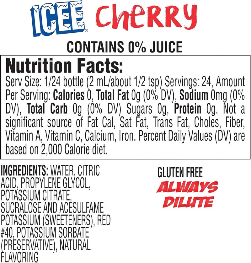ICEE Zero Calorie Liquid Water Enhancer Flavor Drops - Cherry and Blue Raspberry - 1.62 Fl Oz (48 mL) - Pack of 4 - Image 3