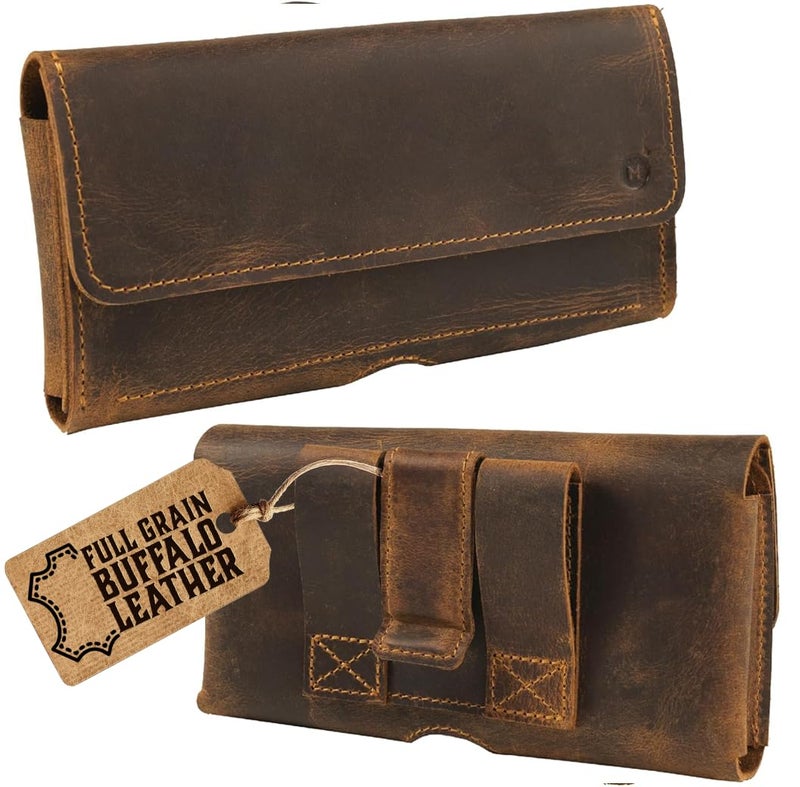 Moonster Leather Phone Holster Belt Clip Style for Men â€“ Holsters Pouch â€“ Horizontal Holder for Belt with Magnet Closure â€“ Leather Phone for Belt - Image 1