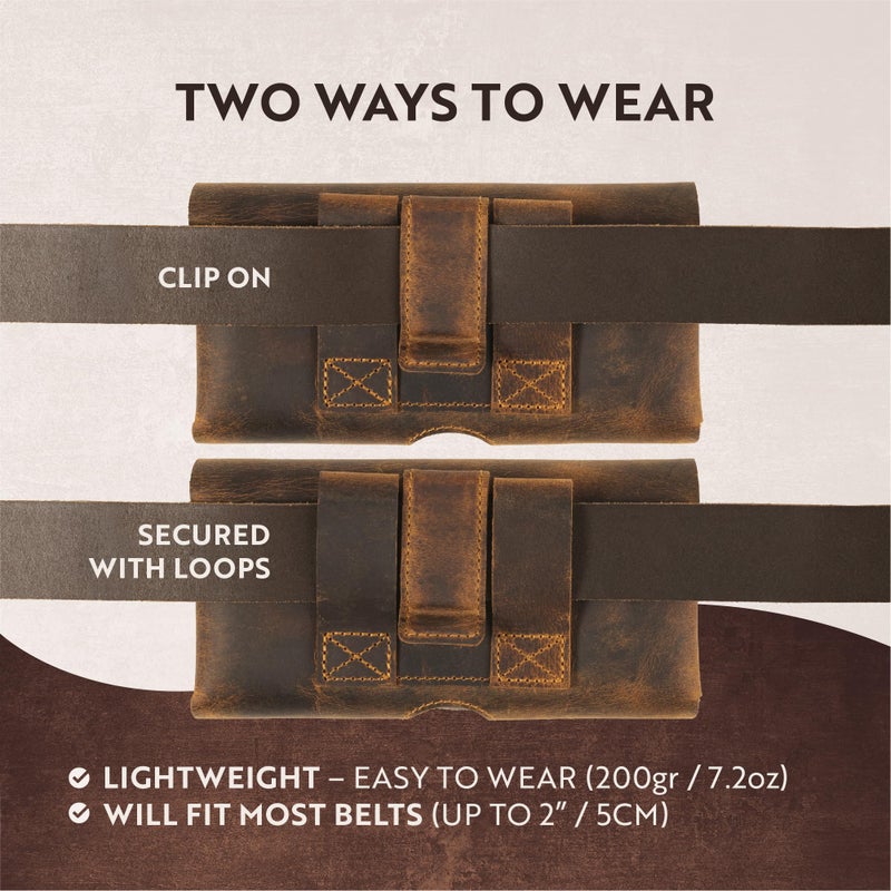 Moonster Leather Phone Holster Belt Clip Style for Men â€“ Holsters Pouch â€“ Horizontal Holder for Belt with Magnet Closure â€“ Leather Phone for Belt - Image 5