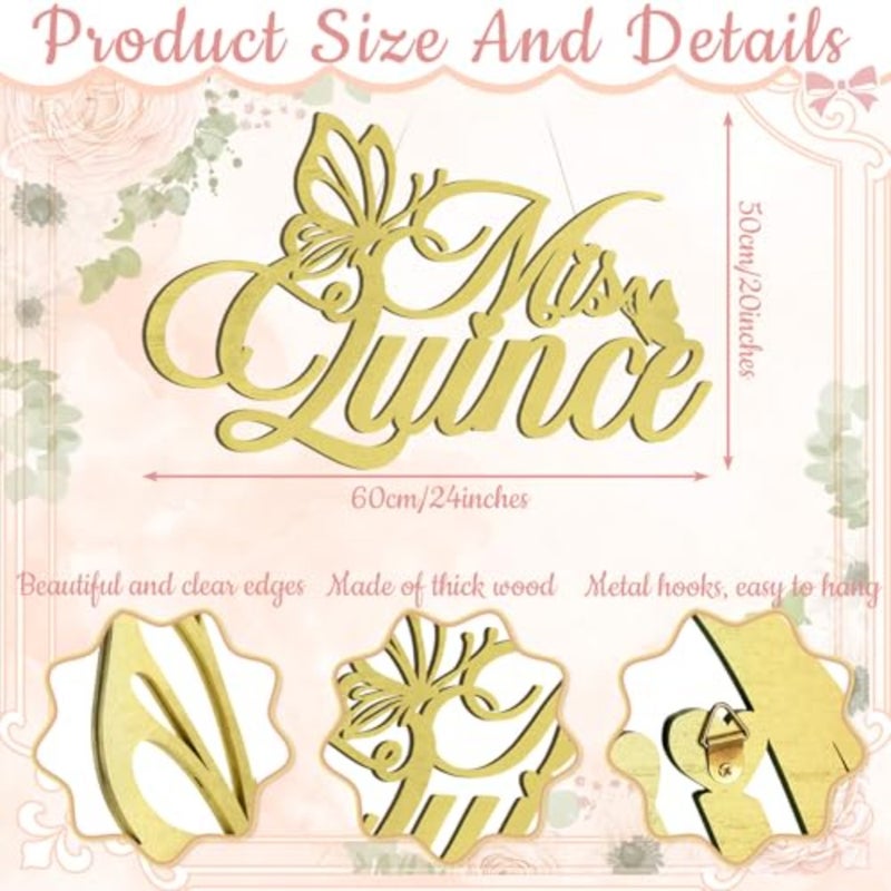 Large Sign anera Decorations 24 x 20 in Gold Wooden anera Sign Backdrop Large 15th Birthday Banner Wall Decor for 15th Birthday Wall Bedroom Photo Booth Gift - Image 2