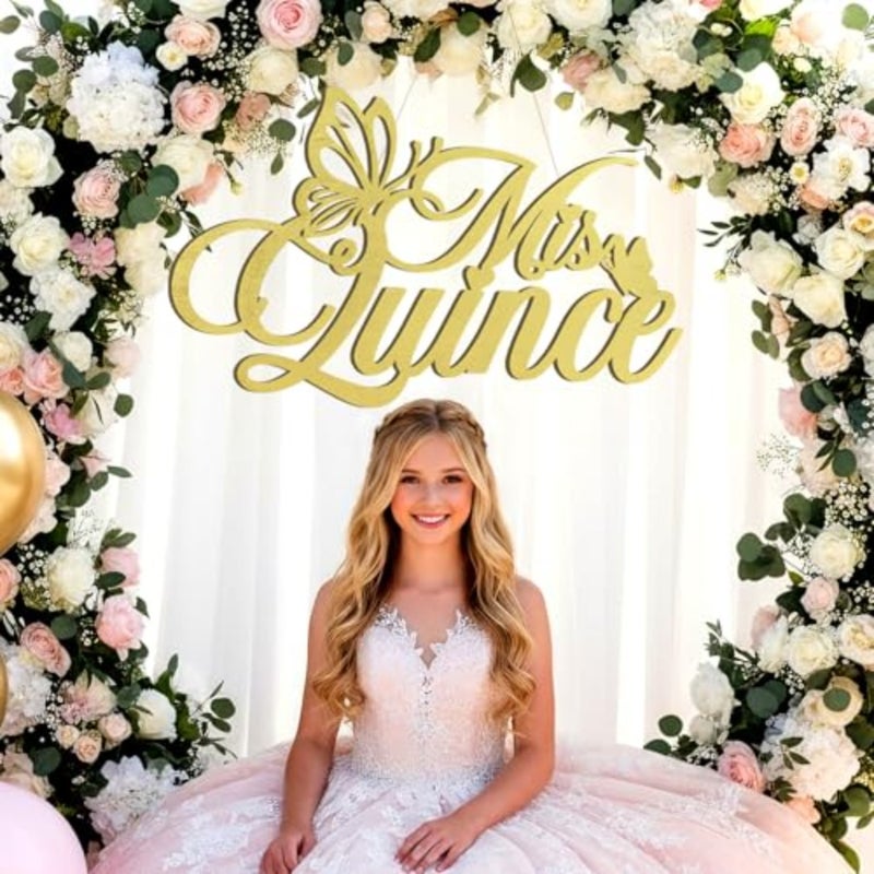 Large Sign anera Decorations 24 x 20 in Gold Wooden anera Sign Backdrop Large 15th Birthday Banner Wall Decor for 15th Birthday Wall Bedroom Photo Booth Gift - Image 1