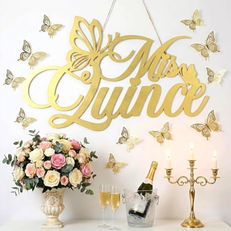 Large Sign anera Decorations 24 x 20 in Gold Wooden anera Sign Backdrop Large 15th Birthday Banner Wall Decor for 15th Birthday Wall Bedroom Photo Booth Gift - Image 4