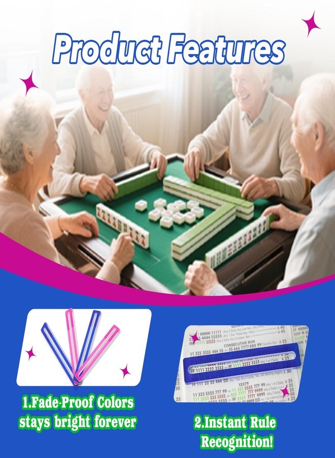 Mtuiewo 4 Pcs Reinforced Acrylic Mahjong Line Finder, Mahjong Rules Helper Reader for Quick Rule Reference, Pink and Blue with Metal Buckle for Travel - Image 3