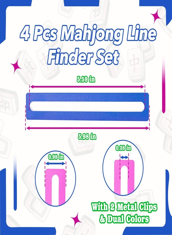 Mtuiewo 4 Pcs Reinforced Acrylic Mahjong Line Finder, Mahjong Rules Helper Reader for Quick Rule Reference, Pink and Blue with Metal Buckle for Travel - Image 2