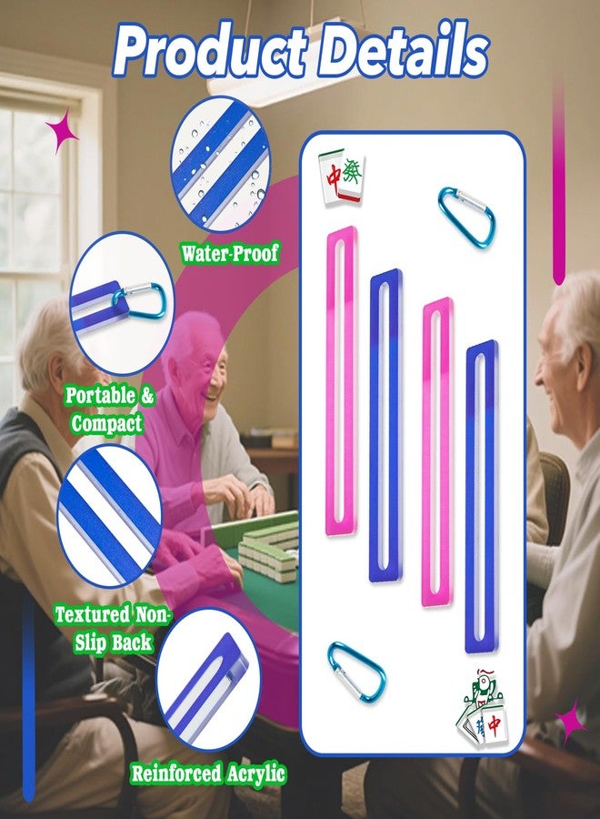 Mtuiewo 4 Pcs Reinforced Acrylic Mahjong Line Finder, Mahjong Rules Helper Reader for Quick Rule Reference, Pink and Blue with Metal Buckle for Travel - Image 4