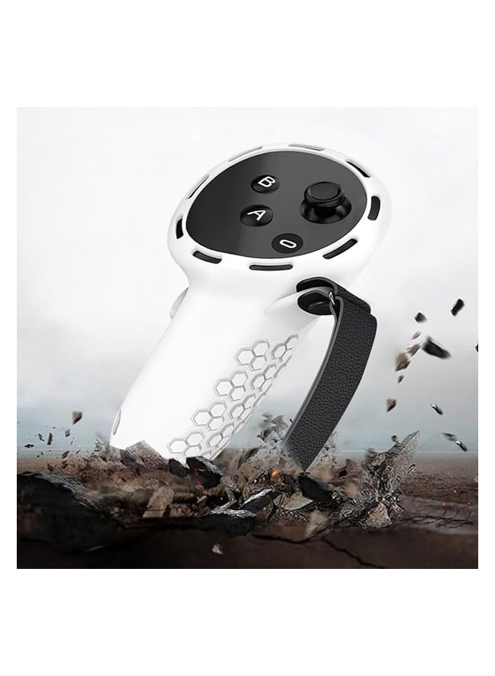 بروماس مقابض تحكم لـ Oculus Quest 3 - غطاء سيليكون مريح مع أحزمة يد لوحدة التحكم، قطعتان من غطاء الروك وحماية عصا التحكم، احتياطي مواضع الفتحات الدقيقة (أبيض) - Image 4