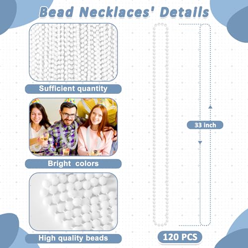 Huskein Mardi Gras Beads 120PCS Bead Necklace 33 White Beads Bulk Mardi Gras Accessories Party Costume Parade Favors Bulk for Birthday Party Favors Supplies - Image 5