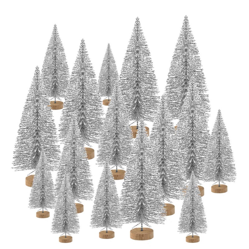 KUUQA 48 Pcs Mini Christmas Trees  Bottle Brush Tabletop Model for Decoration DIY Room Decor Diorama Models Silver Small Size