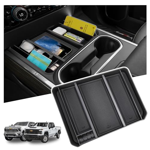 Sinminou Center Console Organizer Compatible with 2024-2026 Chevy Silverado 2500 HD/3500 HD Interior Accessories, Armrest Storage Box with Coin Slot(Only Fit Full Console with Bucket Seat) - Image 1