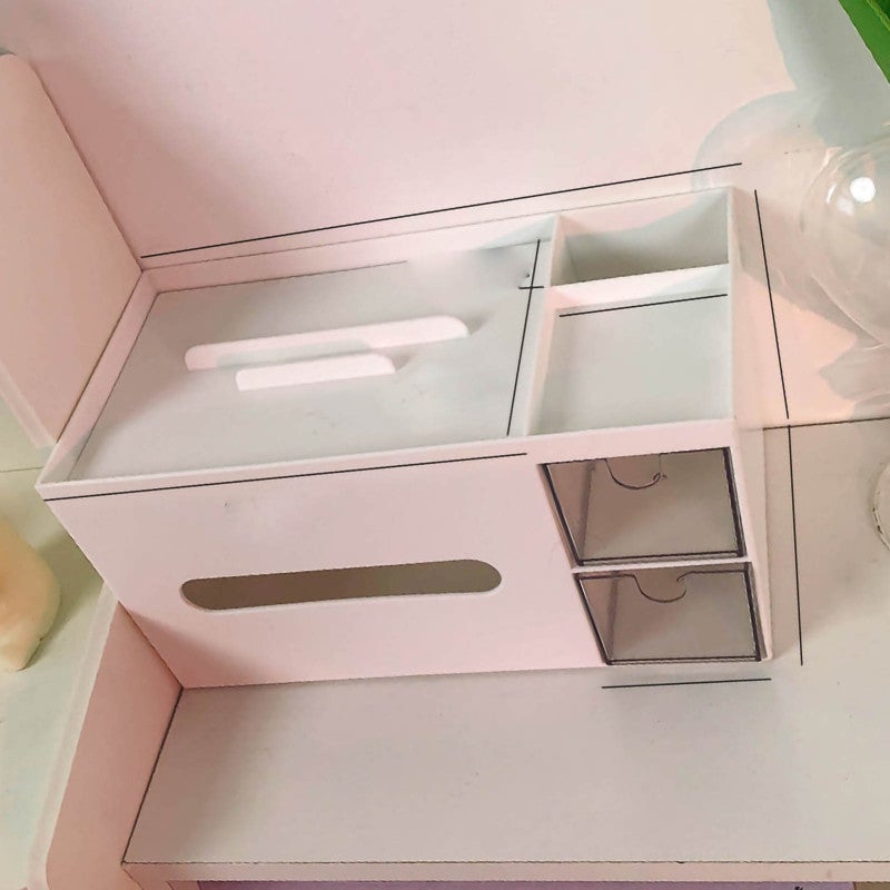 Dual-use Tissue Holder: White, Large Opening, Smooth Tissue Pull - Stylish Makeup Organizer for Bedroom, Dormitory, Vanity and Countertop - Image 4