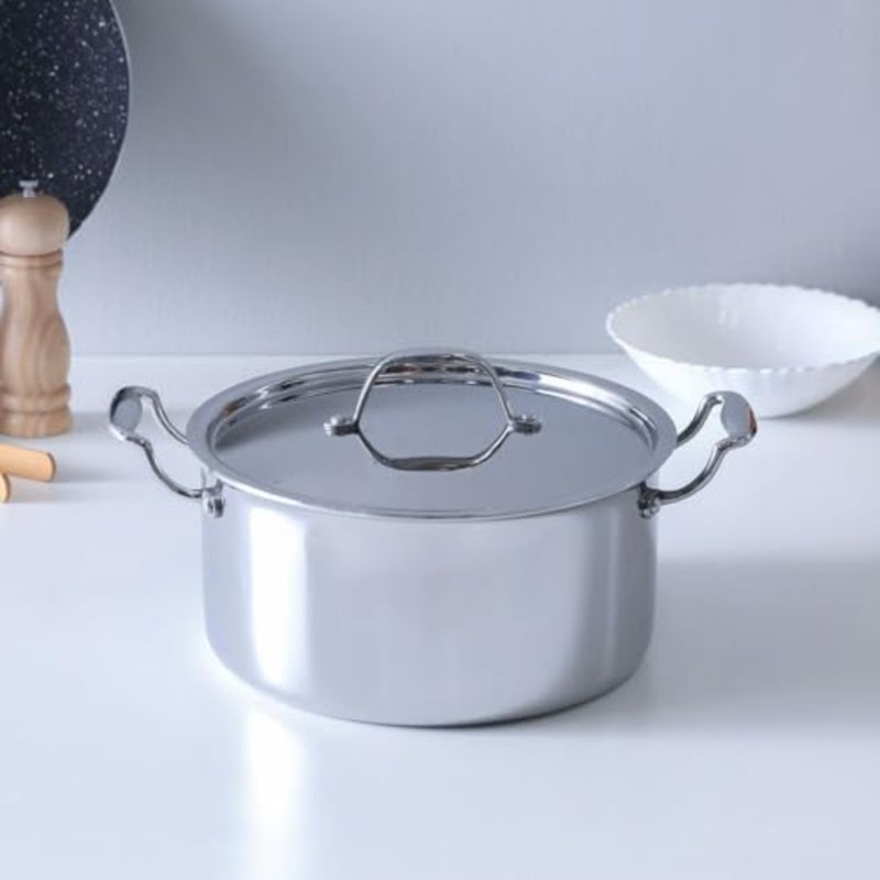 Danube Home Celina كسرولة ستانلس ستيل مع غطاء Ss 2.5 ملم ستانلس ستيل غير لاصق، وعاء مع غطاء للمطبخ W24Xh12.5CM - فضي - Image 1