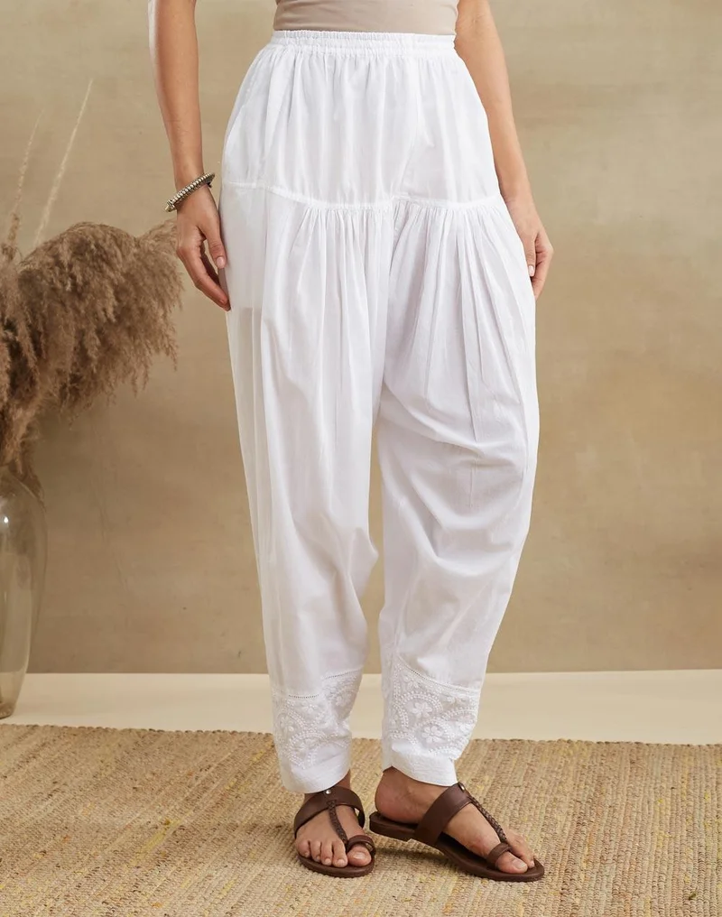 فاب انديا White Cotton Chikankari Salwar