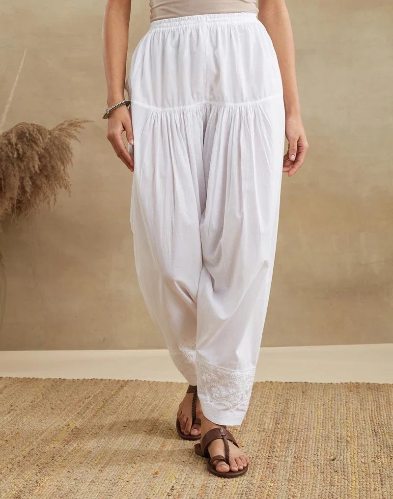 فاب انديا White Cotton Chikankari Salwar