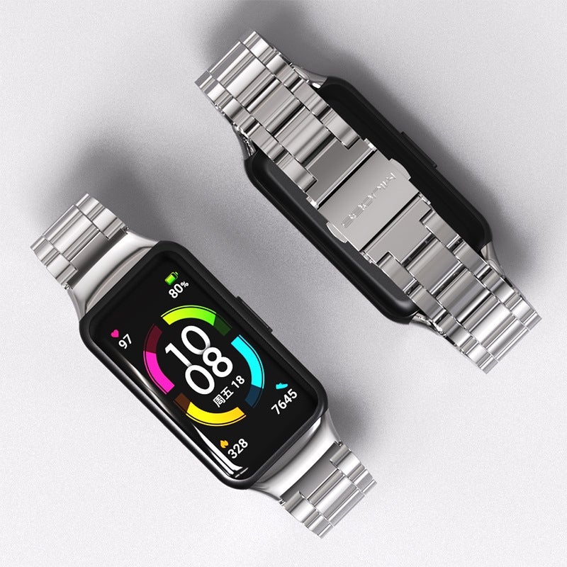 erorex For Huawei Band 6 / Honor Band 6 / 7 Three Strains Stainless Steel Metal Buckle Watch Band(Rose Gold) - Image 3