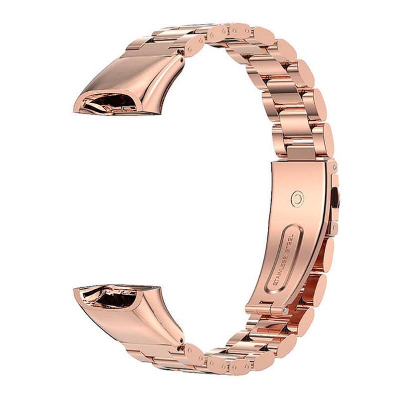 erorex For Huawei Band 6 / Honor Band 6 / 7 Three Strains Stainless Steel Metal Buckle Watch Band(Rose Gold) - Image 1