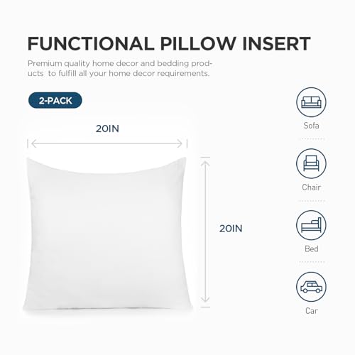 Acanva Down Alternative Throw Pillow Inserts, Hypoallergenic Square Soft Form Stuffer Decorative Cushion Sham Filler, 20x20, White, Set of 2 - Image 2